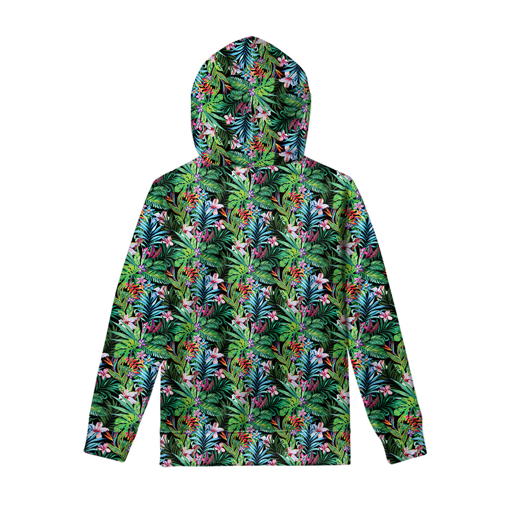 Tropical Palm And Hibiscus Print Pullover Hoodie