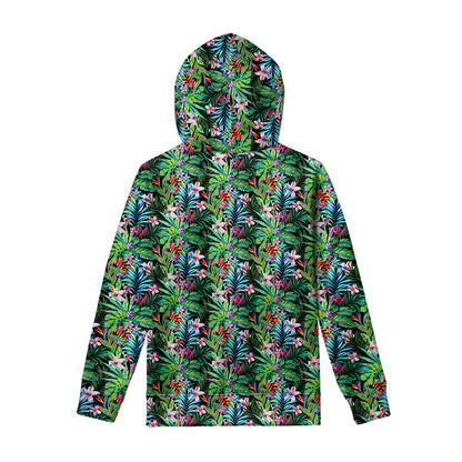 Tropical Palm And Hibiscus Print Pullover Hoodie