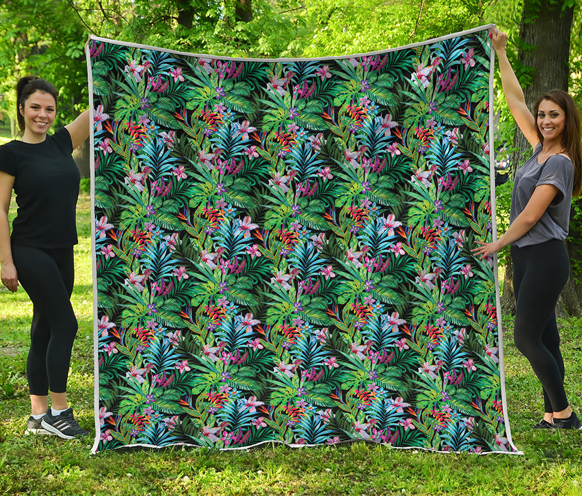 Tropical Palm And Hibiscus Print Quilt