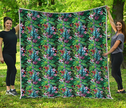 Tropical Palm And Hibiscus Print Quilt