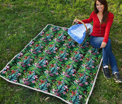 Tropical Palm And Hibiscus Print Quilt