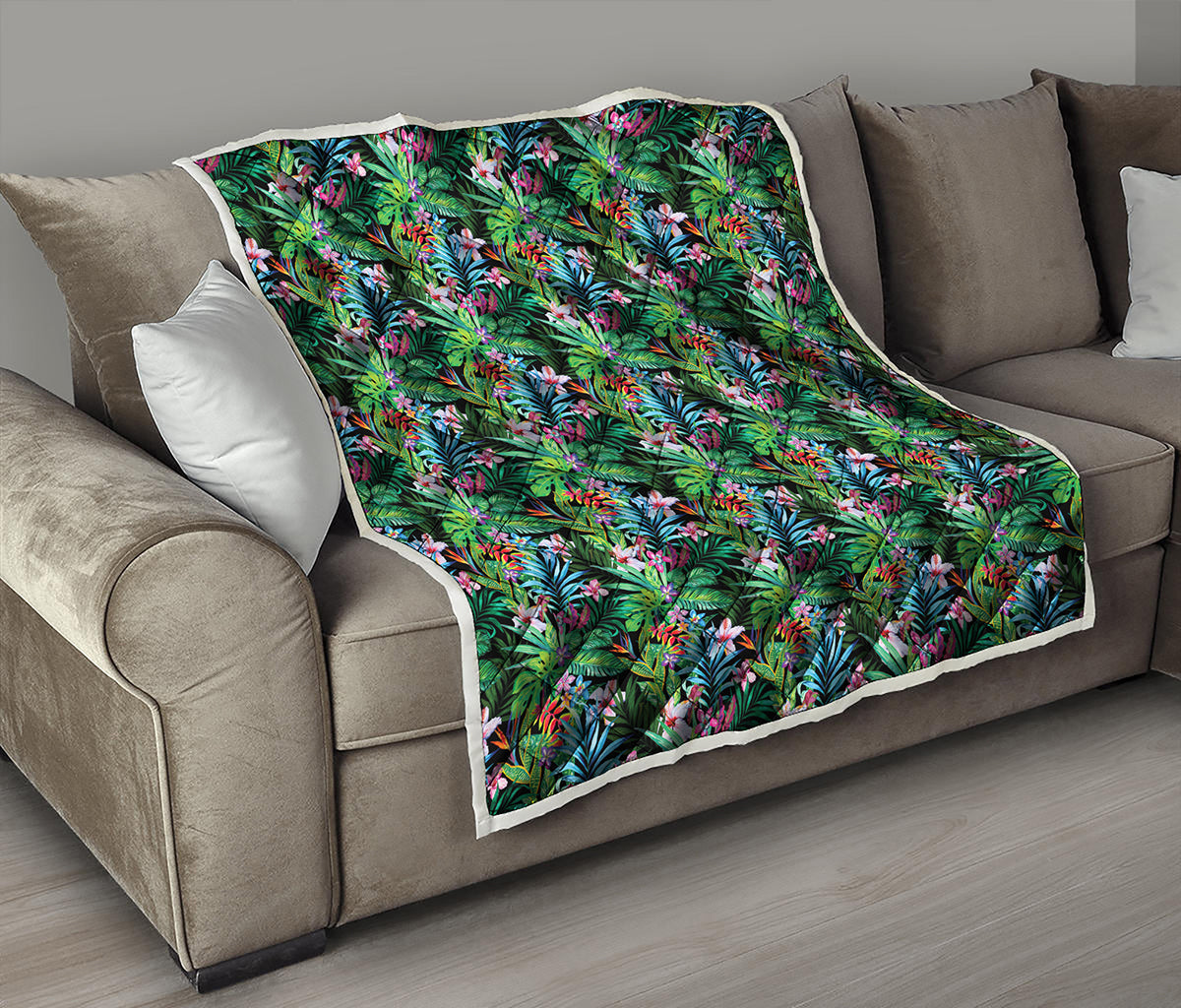 Tropical Palm And Hibiscus Print Quilt