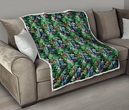 Tropical Palm And Hibiscus Print Quilt