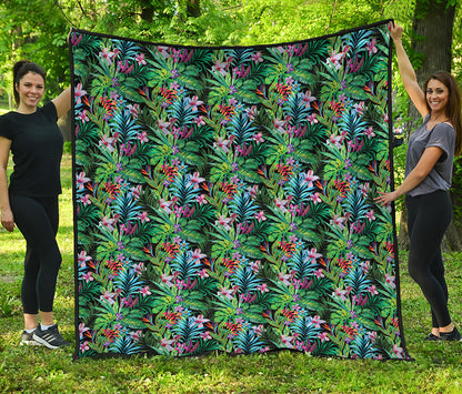 Tropical Palm And Hibiscus Print Quilt