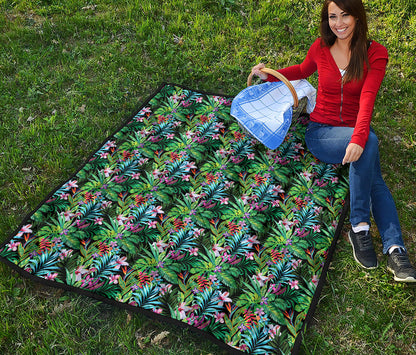 Tropical Palm And Hibiscus Print Quilt