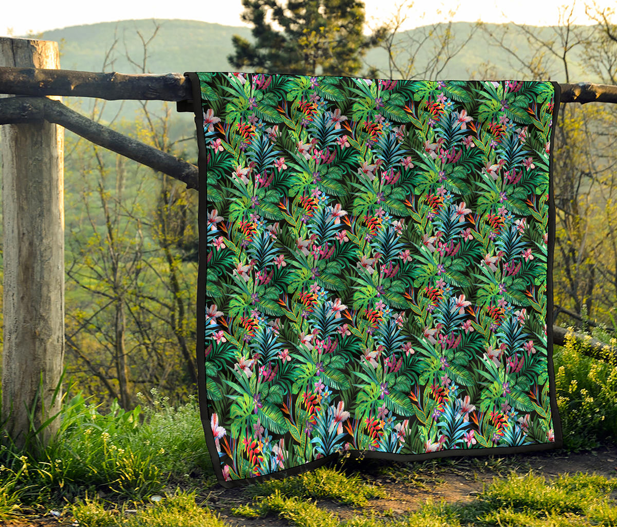Tropical Palm And Hibiscus Print Quilt