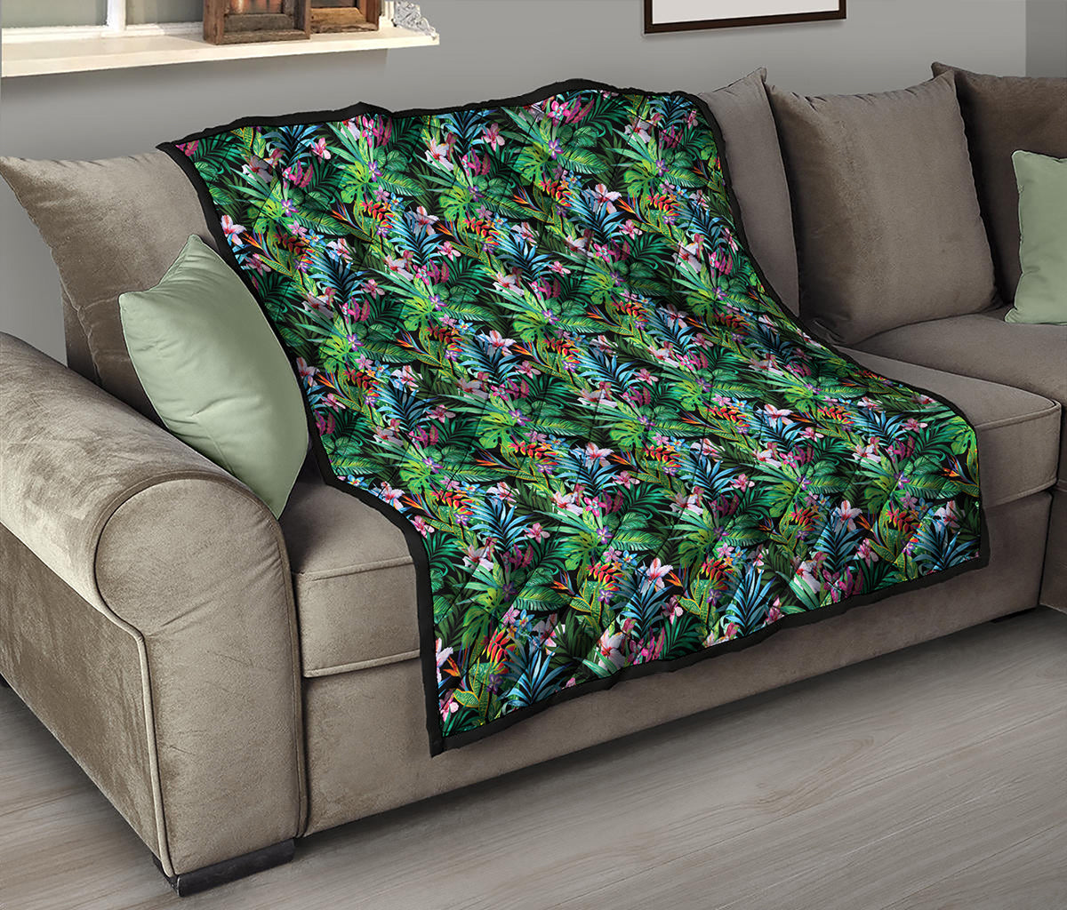 Tropical Palm And Hibiscus Print Quilt
