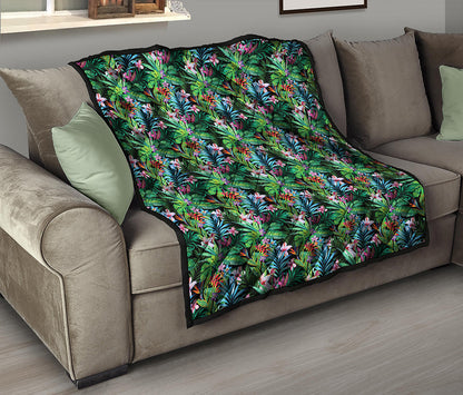 Tropical Palm And Hibiscus Print Quilt