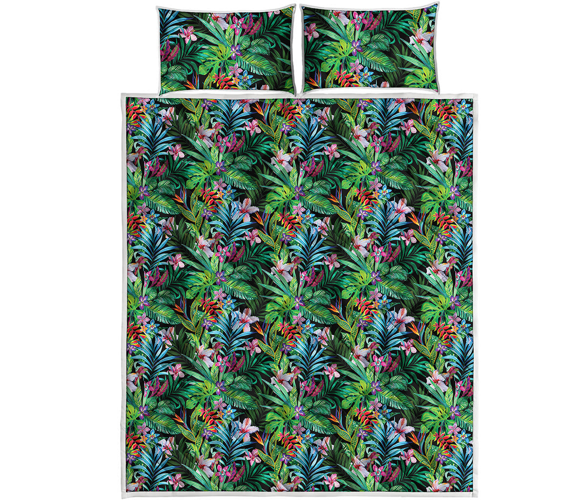 Tropical Palm And Hibiscus Print Quilt Bed Set