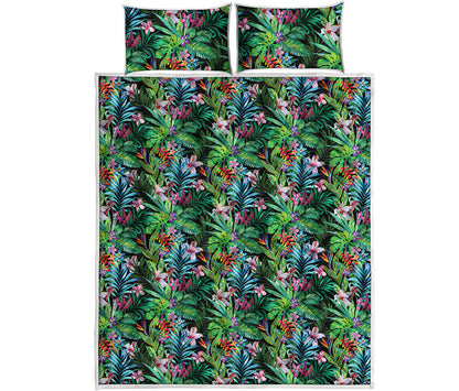 Tropical Palm And Hibiscus Print Quilt Bed Set