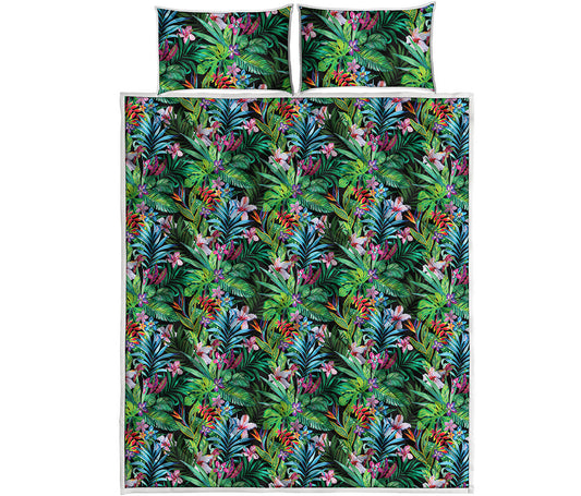 Tropical Palm And Hibiscus Print Quilt Bed Set