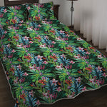 Tropical Palm And Hibiscus Print Quilt Bed Set