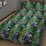 Tropical Palm And Hibiscus Print Quilt Bed Set