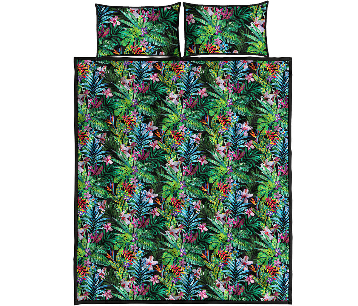 Tropical Palm And Hibiscus Print Quilt Bed Set