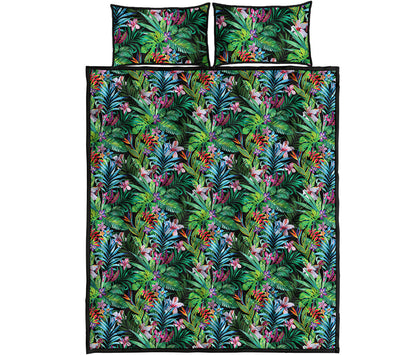 Tropical Palm And Hibiscus Print Quilt Bed Set