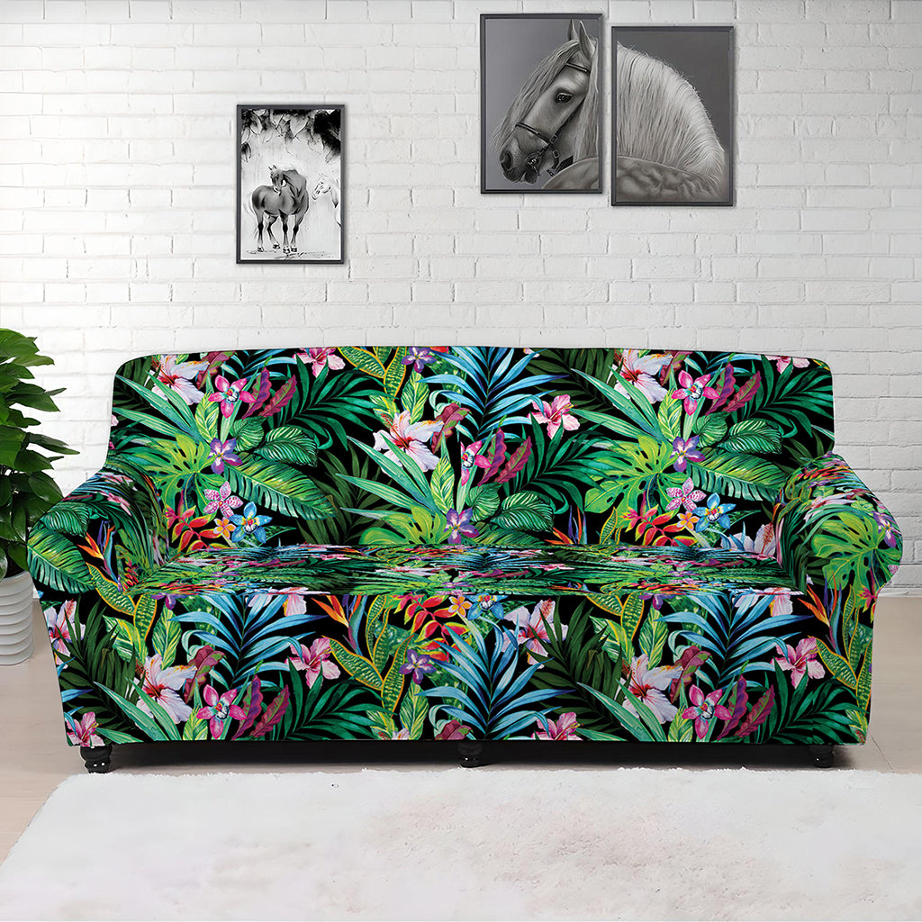 Tropical Palm And Hibiscus Print Sofa Cover