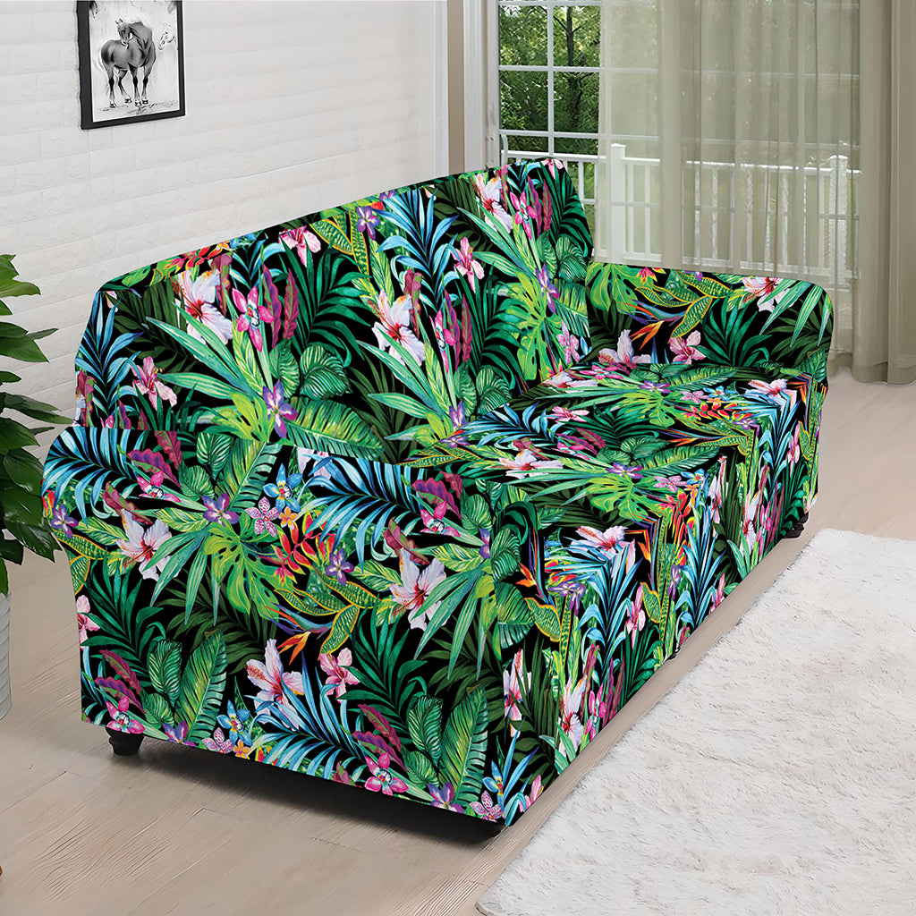 Tropical Palm And Hibiscus Print Sofa Cover