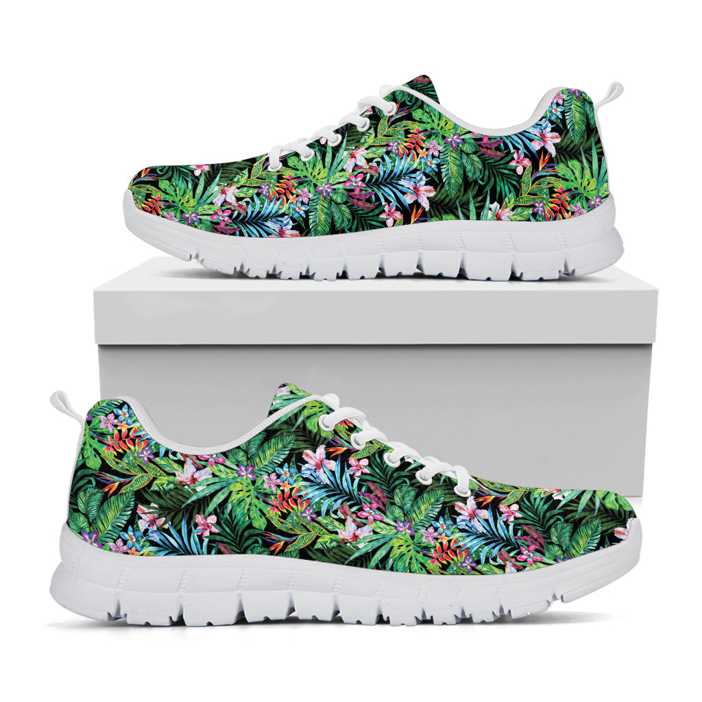 Tropical Palm And Hibiscus Print White Sneakers