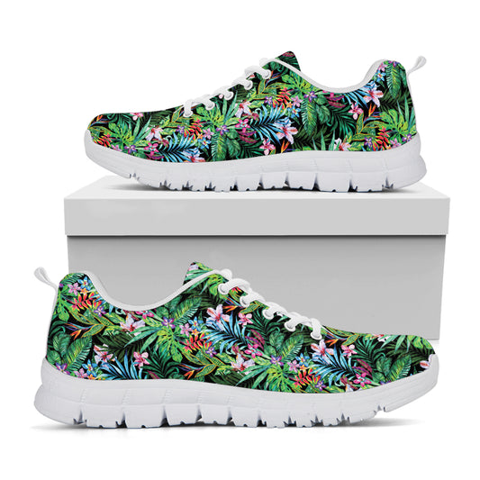 Tropical Palm And Hibiscus Print White Sneakers