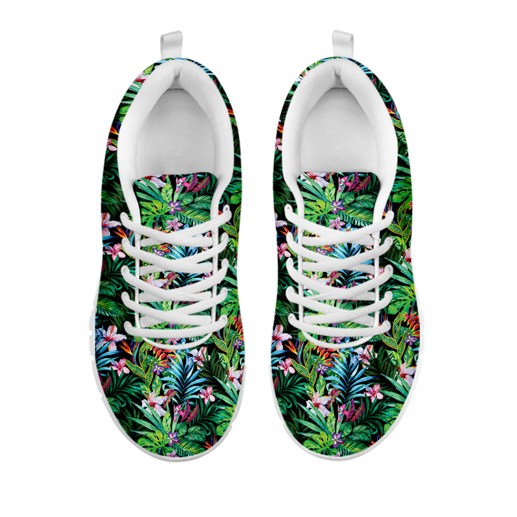 Tropical Palm And Hibiscus Print White Sneakers