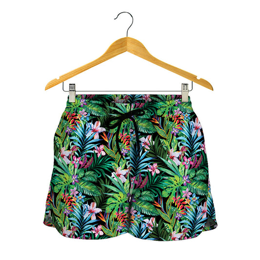 Tropical Palm And Hibiscus Print Women's Shorts