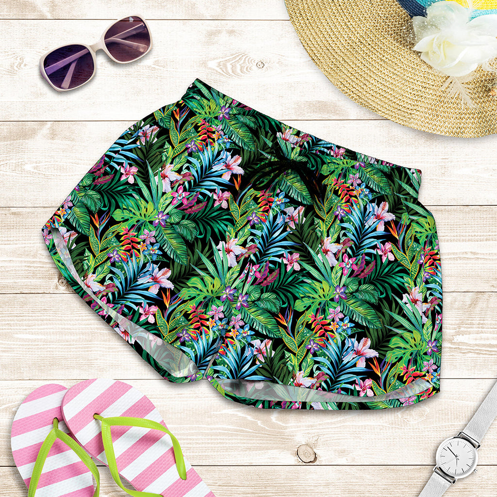 Tropical Palm And Hibiscus Print Women's Shorts