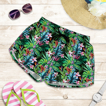 Tropical Palm And Hibiscus Print Women's Shorts
