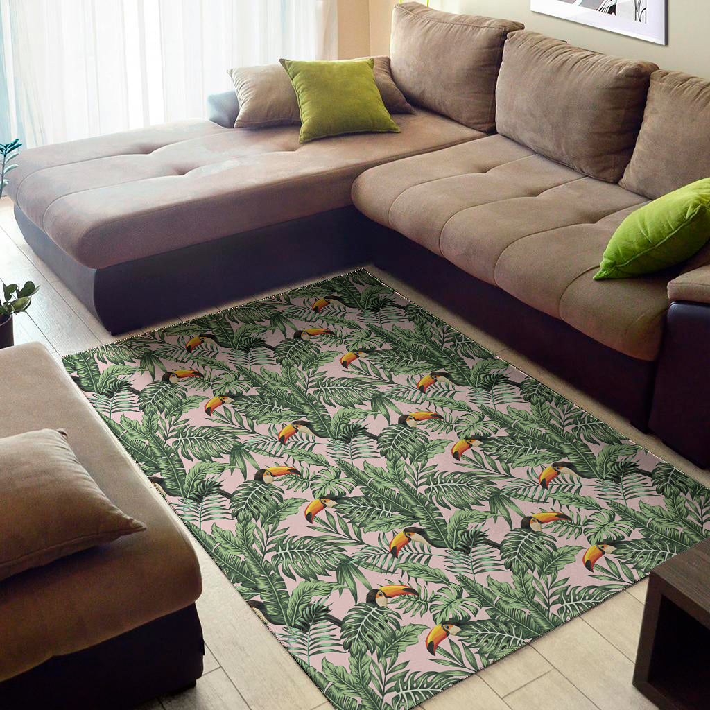 Tropical Palm Leaf And Toucan Print Area Rug