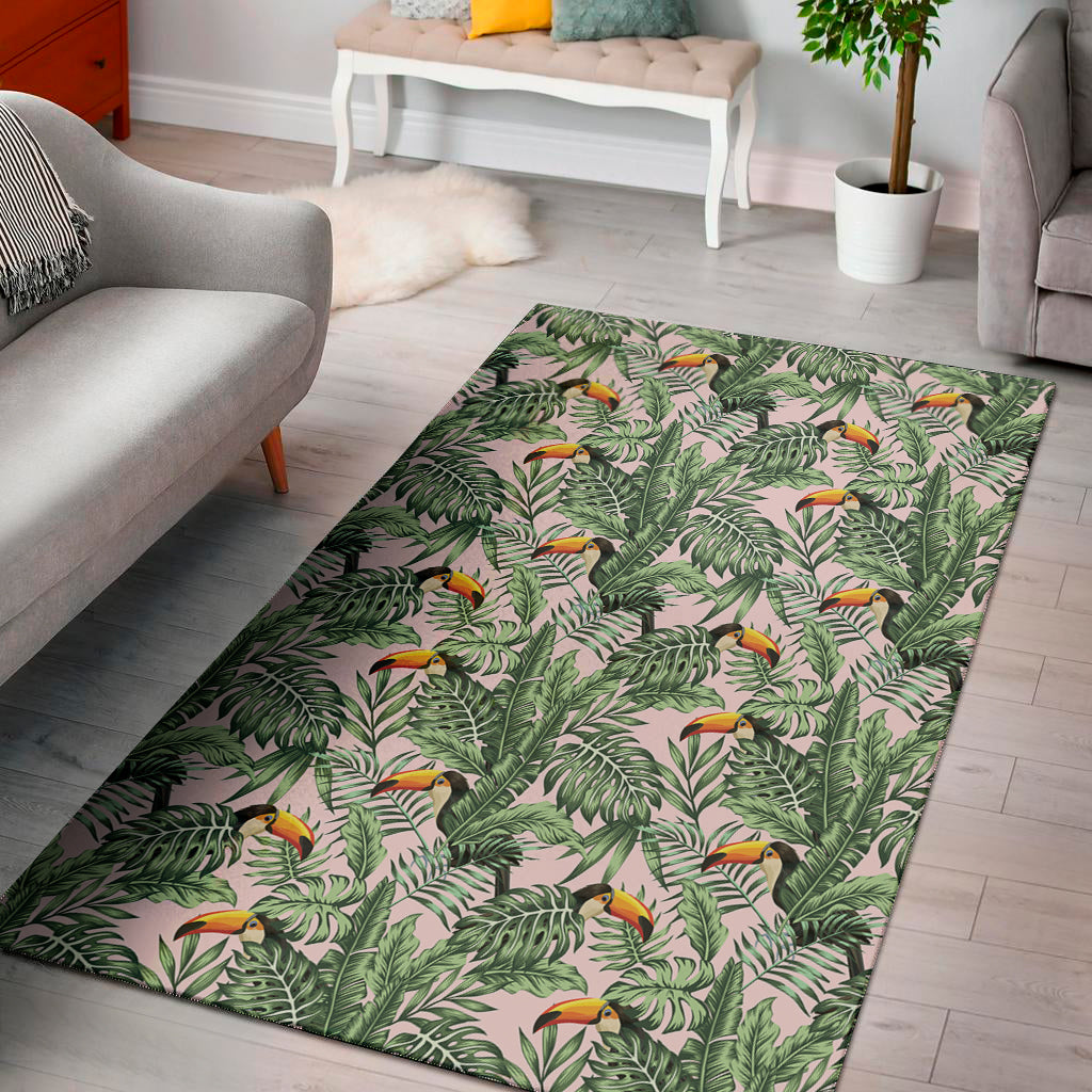 Tropical Palm Leaf And Toucan Print Area Rug