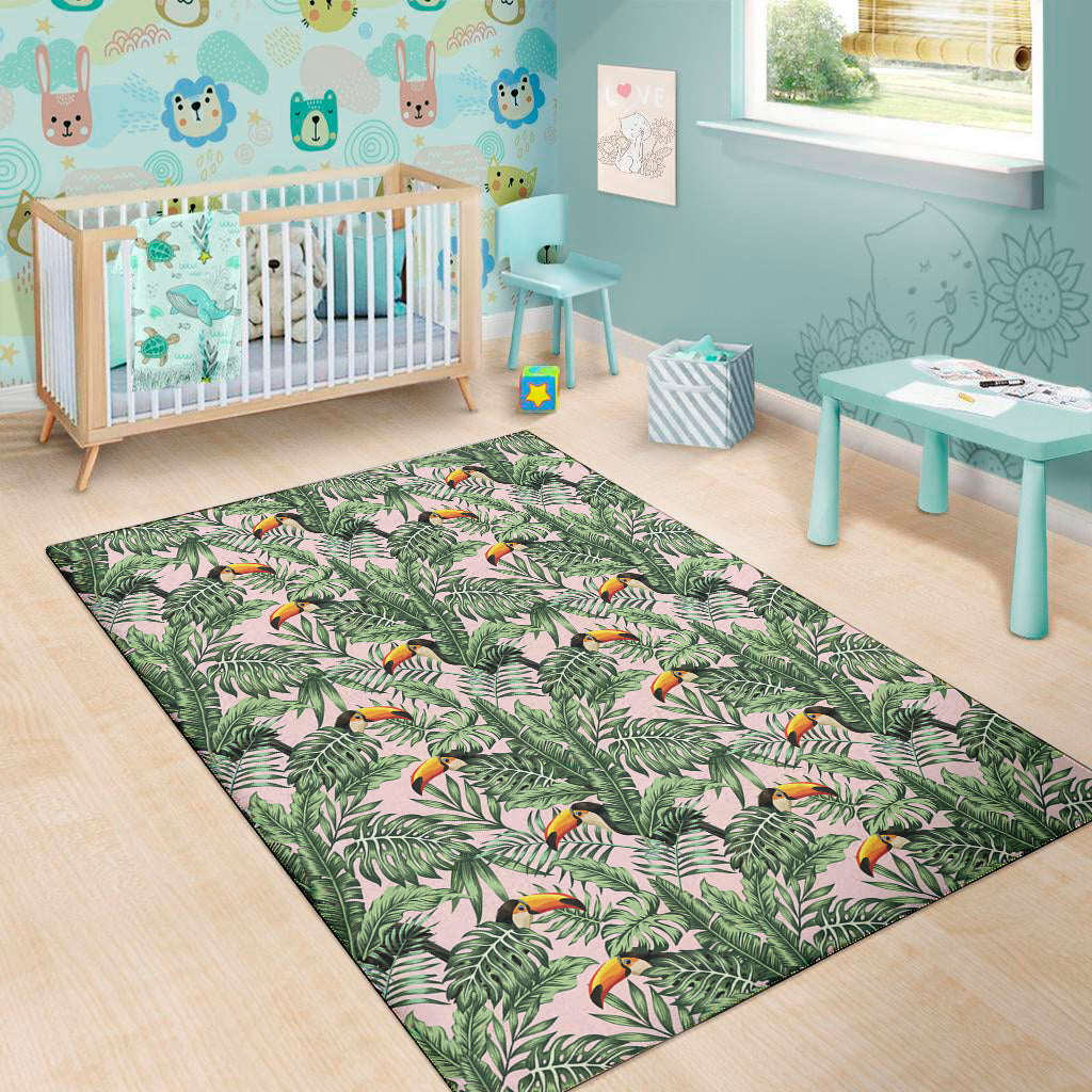 Tropical Palm Leaf And Toucan Print Area Rug