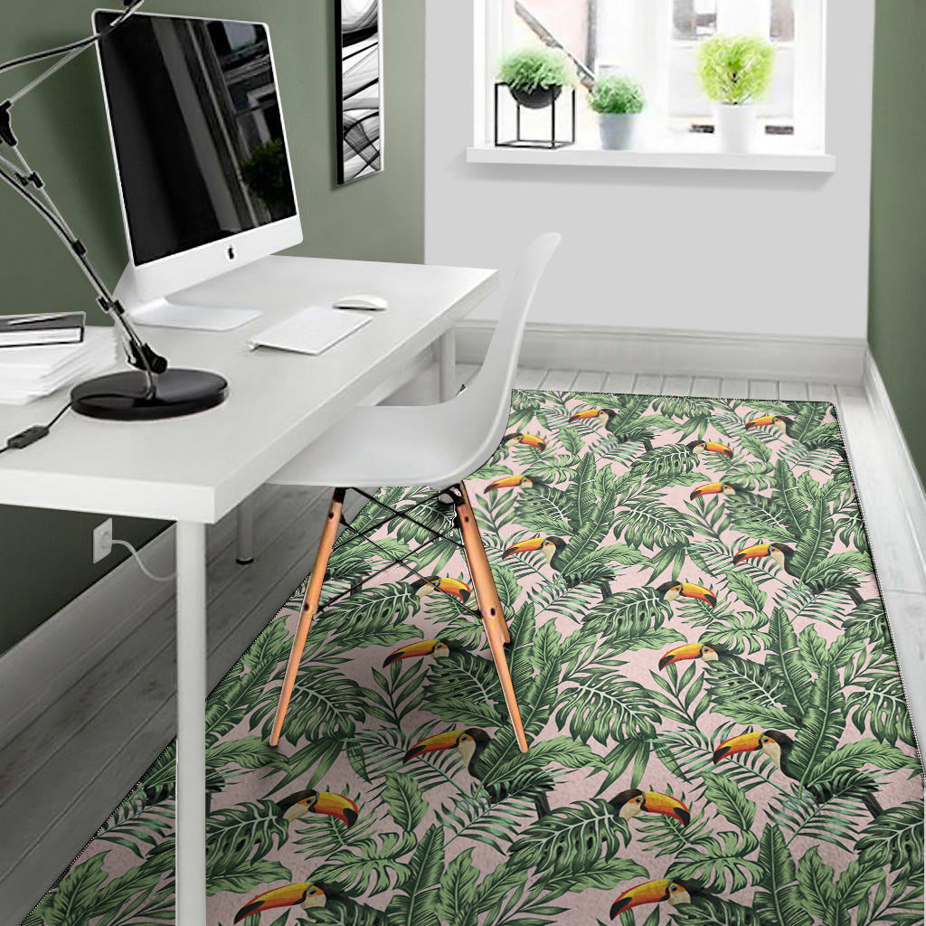 Tropical Palm Leaf And Toucan Print Area Rug