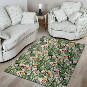 Tropical Palm Leaf And Toucan Print Area Rug