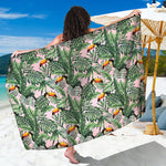 Tropical Palm Leaf And Toucan Print Beach Sarong Wrap