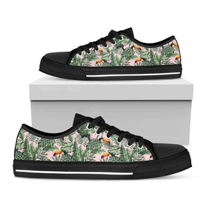 Tropical Palm Leaf And Toucan Print Black Low Top Shoes