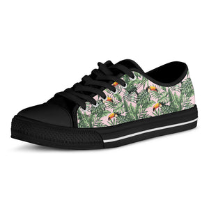 Tropical Palm Leaf And Toucan Print Black Low Top Shoes