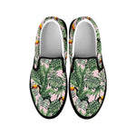 Tropical Palm Leaf And Toucan Print Black Slip On Shoes