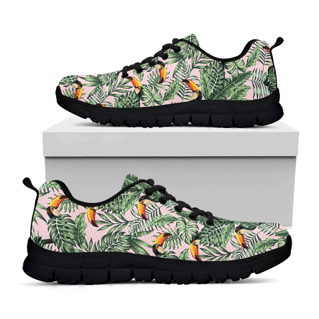 Tropical Palm Leaf And Toucan Print Black Sneakers