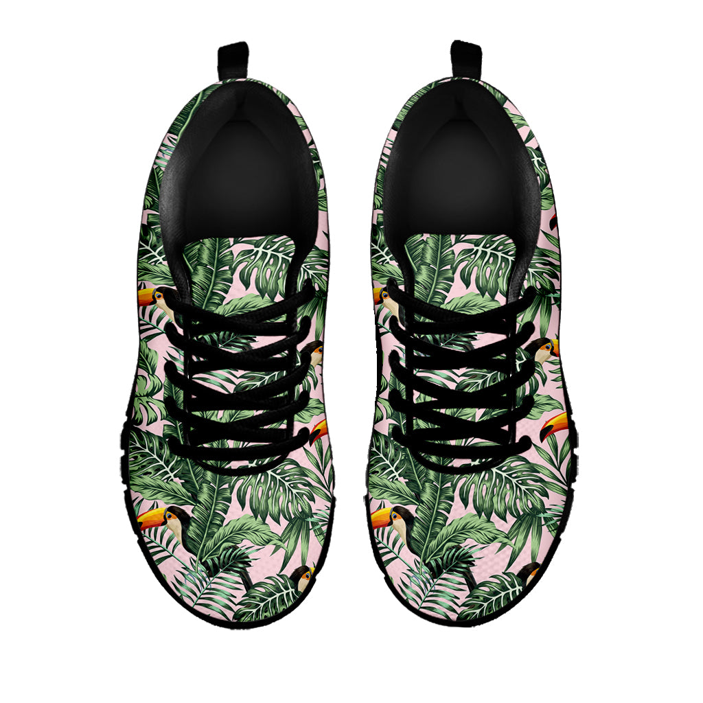 Tropical Palm Leaf And Toucan Print Black Sneakers