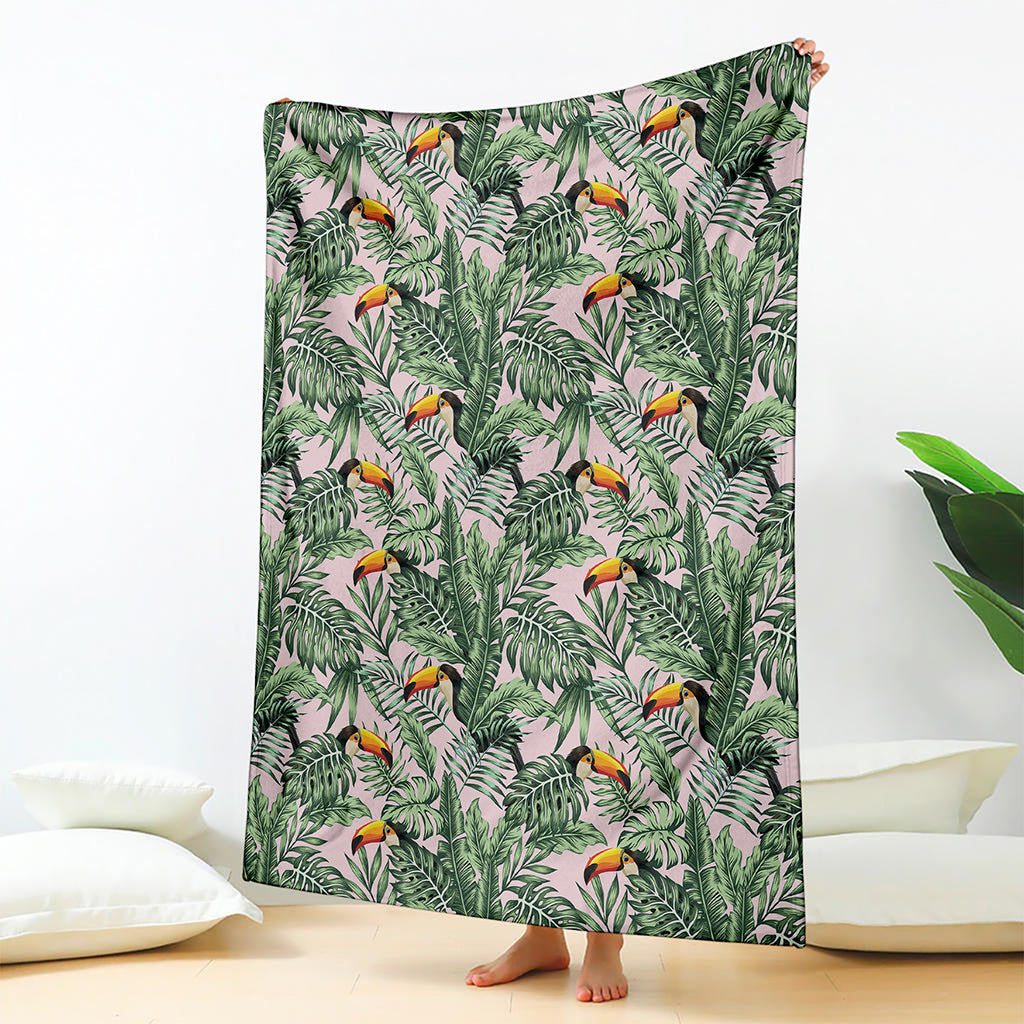 Tropical Palm Leaf And Toucan Print Blanket