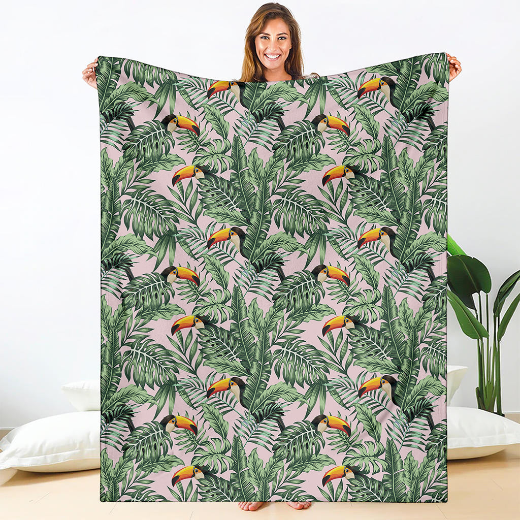 Tropical Palm Leaf And Toucan Print Blanket