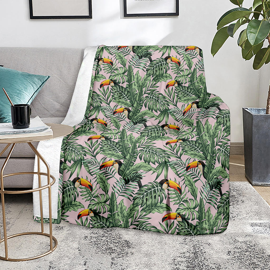 Tropical Palm Leaf And Toucan Print Blanket