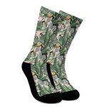 Tropical Palm Leaf And Toucan Print Crew Socks