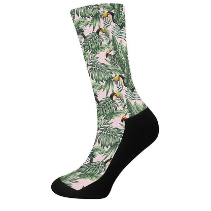 Tropical Palm Leaf And Toucan Print Crew Socks