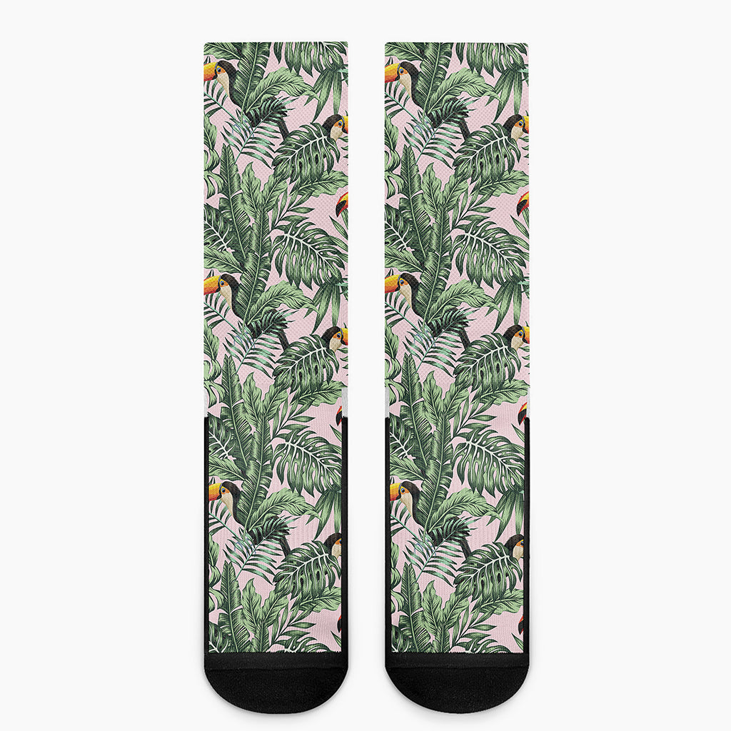 Tropical Palm Leaf And Toucan Print Crew Socks