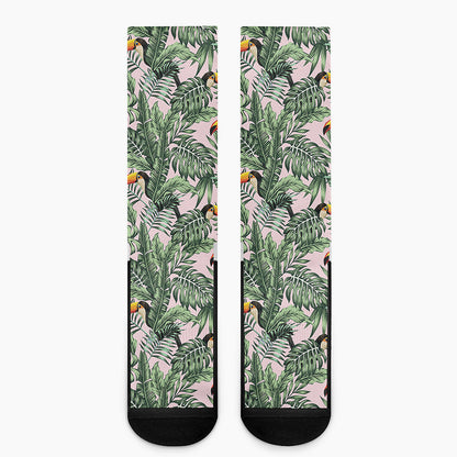 Tropical Palm Leaf And Toucan Print Crew Socks