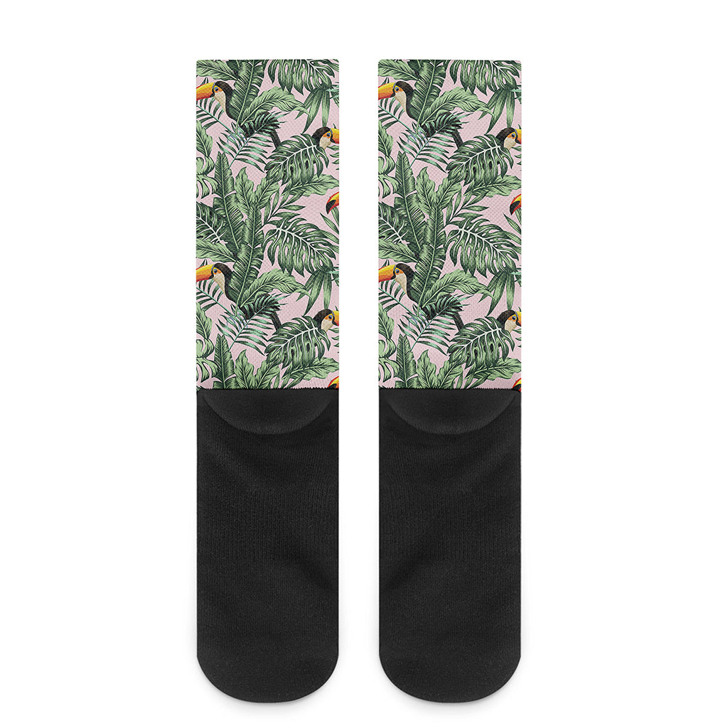 Tropical Palm Leaf And Toucan Print Crew Socks