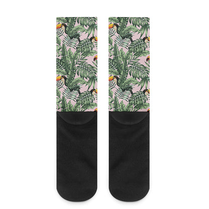 Tropical Palm Leaf And Toucan Print Crew Socks