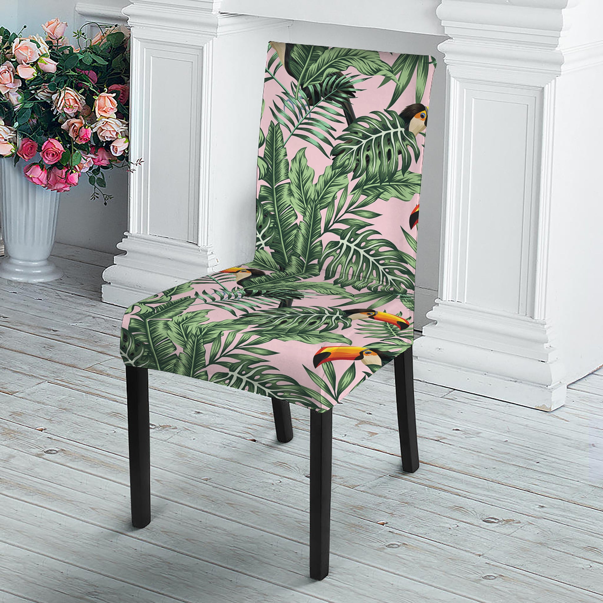 Tropical Palm Leaf And Toucan Print Dining Chair Slipcover