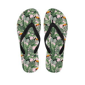 Tropical Palm Leaf And Toucan Print Flip Flops