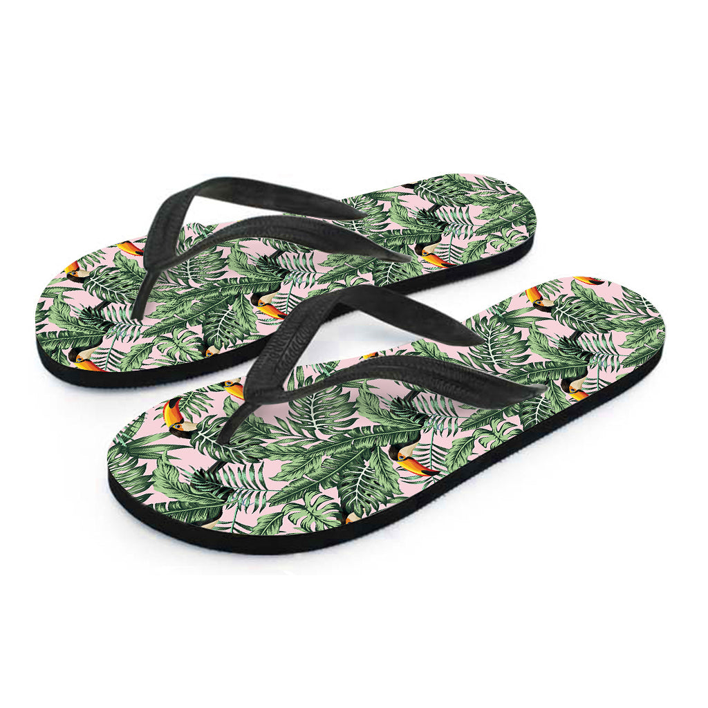 Tropical Palm Leaf And Toucan Print Flip Flops